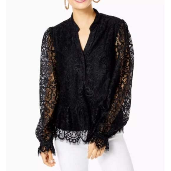 Lilly Pulitzer NWT Womens Large Jacelynne Lace TopOnyx Two Tone Carnival - Picture 1 of 14